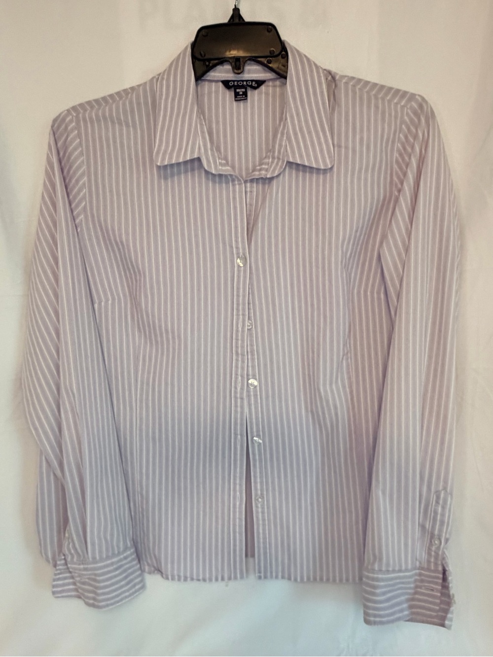 Women's Long Sleeve Purple/white Striped Dress Shirt XXL (20) By GEORGE
